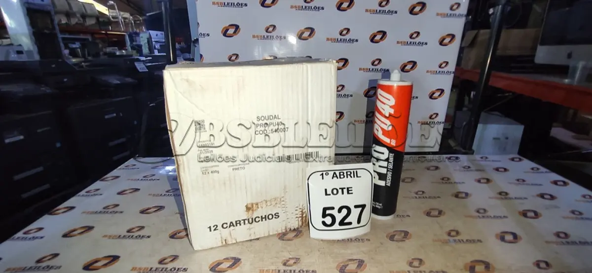 LOTE 527 - 01 CAIXA COM 12 PU 40 ADESIVO/SELANTES DE 230ML MARCA PRO. (NO ESTADO) ATENÇÃO! FAZER A VISITAÇÃO ANTES DE ARREMATAR, NÃO SABEMOS SE FUNCIONA, LEILÃO NÃO TEM GARANTIA E NEM DEVOLUÇÃO, SUJEITO A POSSÍVEIS AVARIAS VISÍVEIS/OCULTAS E/OU AUSÊNCIA DE COMPONENTES.
