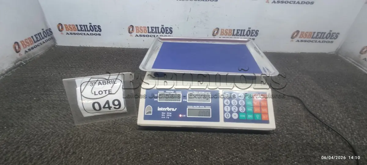 LOTE 049 - 01 BALANÇA INTELBRAS. (NO ESTADO) ATENÇÃO! FAZER A VISITAÇÃO ANTES DE ARREMATAR, NÃO SABEMOS SE FUNCIONA, LEILÃO NÃO TEM GARANTIA E NEM DEVOLUÇÃO, SUJEITO A POSSÍVEIS AVARIAS VISÍVEIS/OCULTAS E/OU AUSÊNCIA DE COMPONENTES.