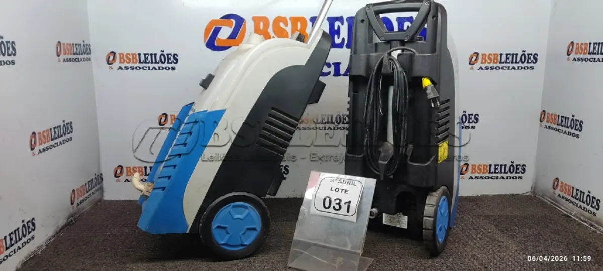 LOTE 031 - 02 LAVADORAS DE ALTA PRESSÃO MODELO HIDRO LAB 1700W 200V MARCA SCHULZ. (NO ESTADO) ATENÇÃO! FAZER A VISITAÇÃO ANTES DE ARREMATAR, NÃO SABEMOS SE FUNCIONA, LEILÃO NÃO TEM GARANTIA E NEM DEVOLUÇÃO, SUJEITO A POSSÍVEIS AVARIAS VISÍVEIS/OCULTAS E/OU AUSÊNCIA DE COMPONENTES.