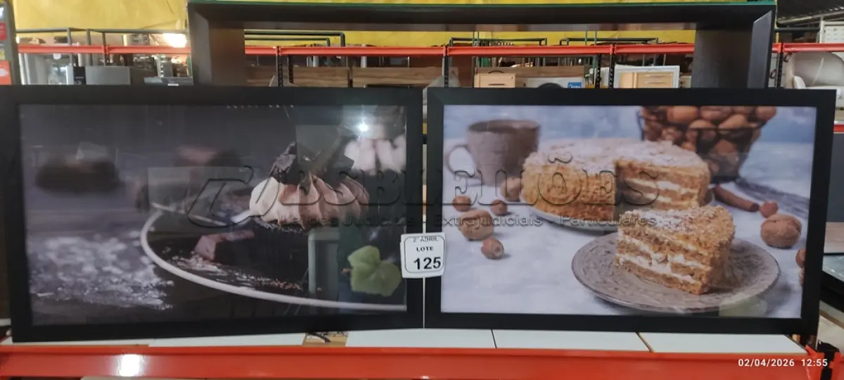 LOTE 125 - 02 QUADROS DECORATIVOS. (NO ESTADO) ATENÇÃO! FAZER A VISITAÇÃO ANTES DE ARREMATAR, NÃO SABEMOS SE FUNCIONA, LEILÃO NÃO TEM GARANTIA E NEM DEVOLUÇÃO, SUJEITO A POSSÍVEIS AVARIAS VISÍVEIS/OCULTAS E/OU AUSÊNCIA DE COMPONENTES.