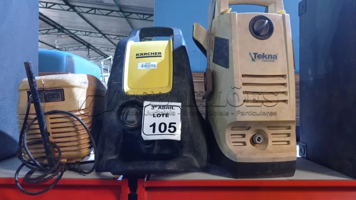 LOTE 105 - 03 LAVADORAS DE ALTA PRESSÃO INCOMPLETAS DE MARCAS E MODELOS DIVERSOS. (NO ESTADO) ATENÇÃO! FAZER A VISITAÇÃO ANTES DE ARREMATAR, NÃO SABEMOS SE FUNCIONA, LEILÃO NÃO TEM GARANTIA E NEM DEVOLUÇÃO, SUJEITO A POSSÍVEIS AVARIAS VISÍVEIS/OCULTAS E/OU AUSÊNCIA DE COMPONENTES.