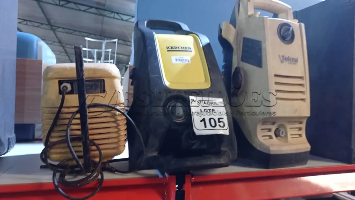 LOTE 105 - 03 LAVADORAS DE ALTA PRESSÃO INCOMPLETAS DE MARCAS E MODELOS DIVERSOS. (NO ESTADO) ATENÇÃO! FAZER A VISITAÇÃO ANTES DE ARREMATAR, NÃO SABEMOS SE FUNCIONA, LEILÃO NÃO TEM GARANTIA E NEM DEVOLUÇÃO, SUJEITO A POSSÍVEIS AVARIAS VISÍVEIS/OCULTAS E/OU AUSÊNCIA DE COMPONENTES.