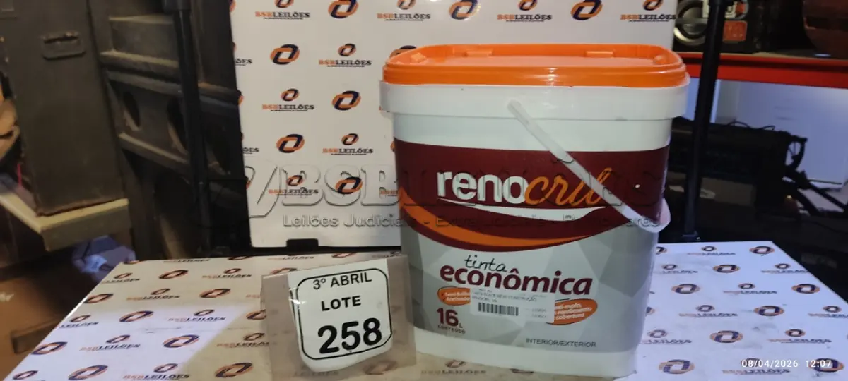 LOTE 258 - 01 BALDE DE TINTA 16L MARCA RENOCRIL. (NO ESTADO) ATENÇÃO! FAZER A VISITAÇÃO ANTES DE ARREMATAR, NÃO SABEMOS SE FUNCIONA, LEILÃO NÃO TEM GARANTIA E NEM DEVOLUÇÃO, SUJEITO A POSSÍVEIS AVARIAS VISÍVEIS/OCULTAS E/OU AUSÊNCIA DE COMPONENTES.