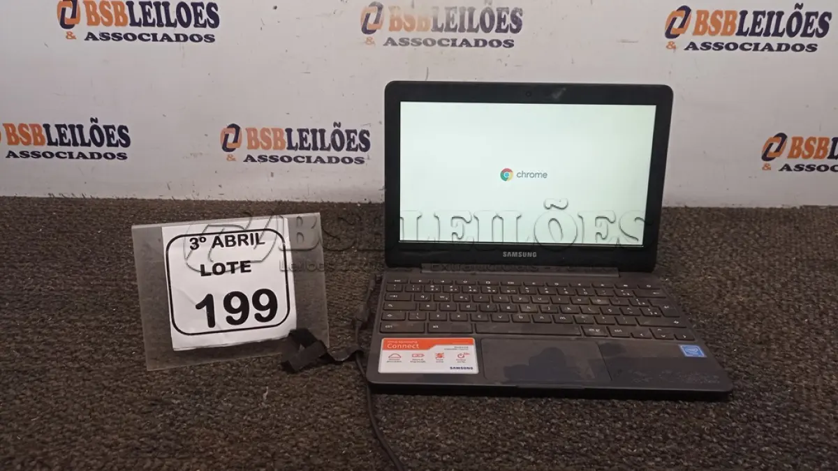 LOTE 199 - 01 CHROMEBOOK 16GB E.MMC MEMORIA 2GB LINHA CONNECT MARCA SAMSUNG SEM FONTE. (NO ESTADO) ATENÇÃO! FAZER A VISITAÇÃO ANTES DE ARREMATAR, NÃO SABEMOS SE FUNCIONA, LEILÃO NÃO TEM GARANTIA E NEM DEVOLUÇÃO, SUJEITO A POSSÍVEIS AVARIAS VISÍVEIS/OCULTAS E/OU AUSÊNCIA DE COMPONENTES.