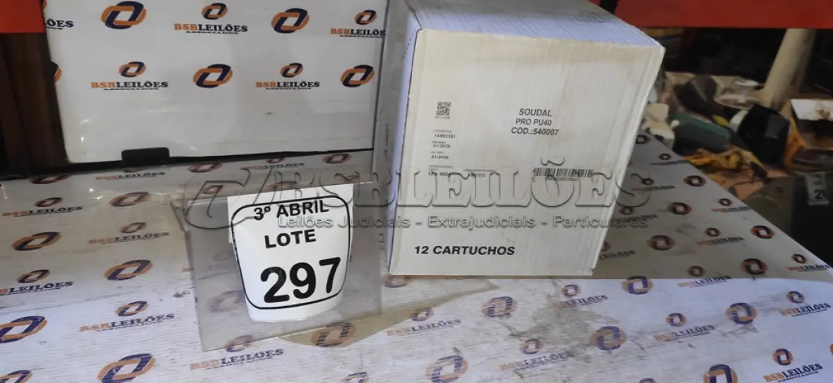 LOTE 297 - 01 CAIXA COM 12 PU 40 ADESIVO/SELANTES DE 230ML MARCA PRO. (NO ESTADO) ATENÇÃO! FAZER A VISITAÇÃO ANTES DE ARREMATAR, NÃO SABEMOS SE FUNCIONA, LEILÃO NÃO TEM GARANTIA E NEM DEVOLUÇÃO, SUJEITO A POSSÍVEIS AVARIAS VISÍVEIS/OCULTAS E/OU AUSÊNCIA DE COMPONENTES.