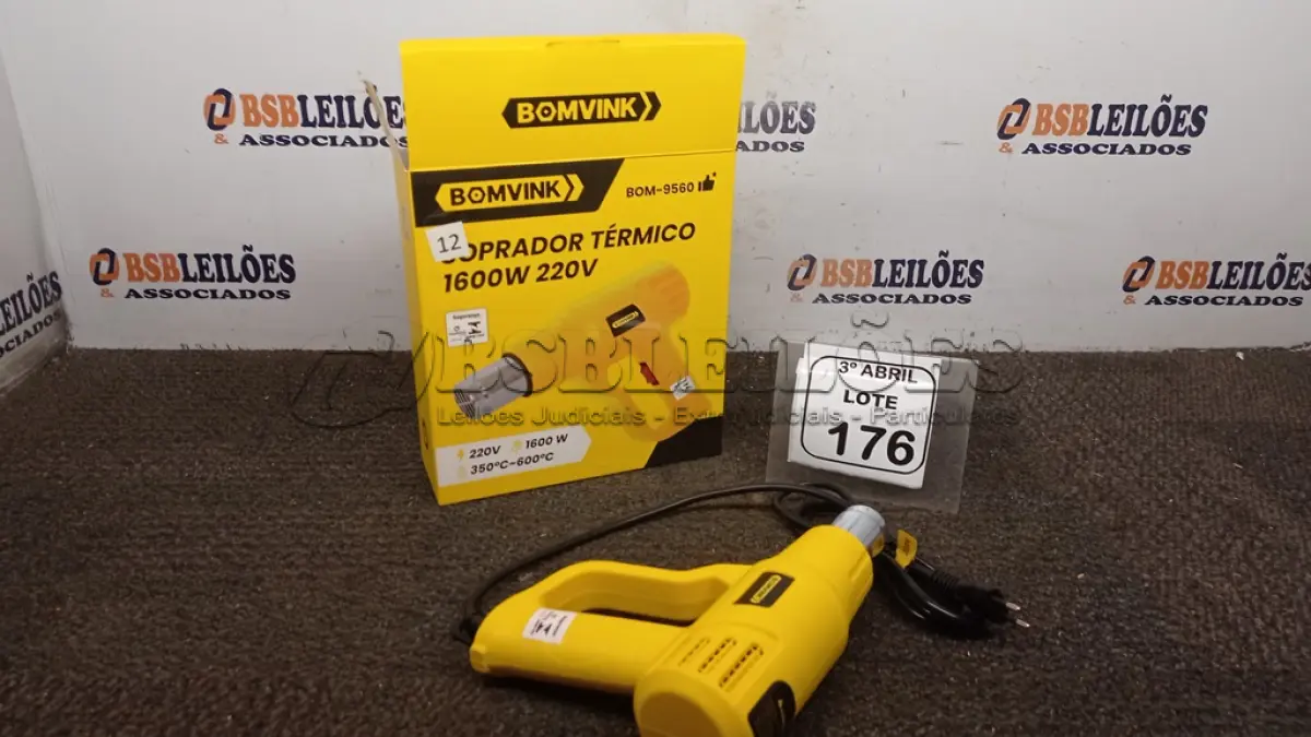 LOTE 176 - 01 SOPRADOR TÉRMICO 1600W 220V MODELO BOM-9560 MARCA BOMVINK. (NO ESTADO) ATENÇÃO! FAZER A VISITAÇÃO ANTES DE ARREMATAR, NÃO SABEMOS SE FUNCIONA, LEILÃO NÃO TEM GARANTIA E NEM DEVOLUÇÃO, SUJEITO A POSSÍVEIS AVARIAS VISÍVEIS/OCULTAS E/OU AUSÊNCIA DE COMPONENTES.