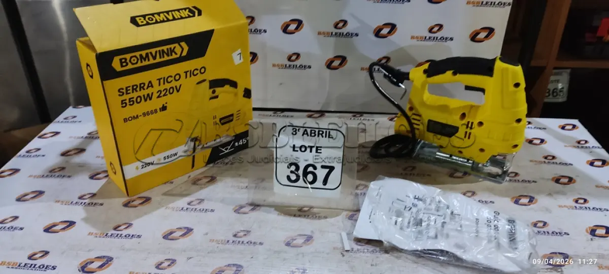 LOTE 367 - 01 SERRA TICO TICO 550W 220V. (NO ESTADO) ATENÇÃO! FAZER A VISITAÇÃO ANTES DE ARREMATAR, NÃO SABEMOS SE FUNCIONA, LEILÃO NÃO TEM GARANTIA E NEM DEVOLUÇÃO, SUJEITO A POSSÍVEIS AVARIAS VISÍVEIS/OCULTAS E/OU AUSÊNCIA DE COMPONENTES.