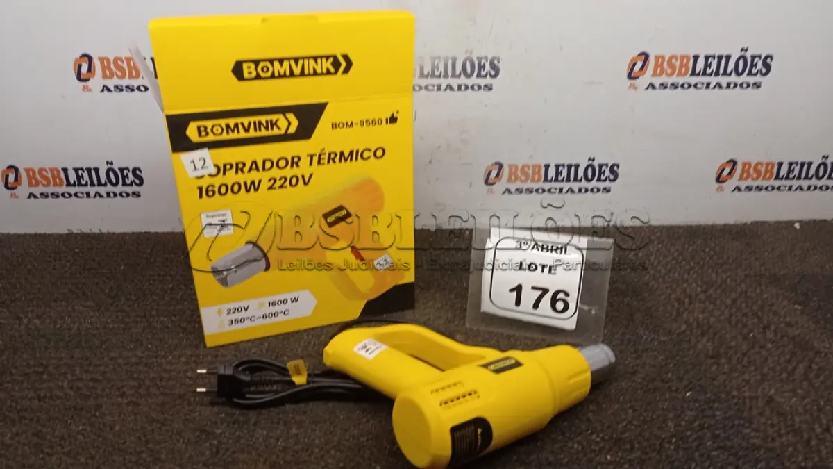 LOTE 176 - 01 SOPRADOR TÉRMICO 1600W 220V MODELO BOM-9560 MARCA BOMVINK. (NO ESTADO) ATENÇÃO! FAZER A VISITAÇÃO ANTES DE ARREMATAR, NÃO SABEMOS SE FUNCIONA, LEILÃO NÃO TEM GARANTIA E NEM DEVOLUÇÃO, SUJEITO A POSSÍVEIS AVARIAS VISÍVEIS/OCULTAS E/OU AUSÊNCIA DE COMPONENTES.