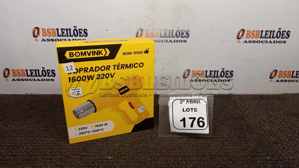 LOTE 176 - 01 SOPRADOR TÉRMICO 1600W 220V MODELO BOM-9560 MARCA BOMVINK. (NO ESTADO) ATENÇÃO! FAZER A VISITAÇÃO ANTES DE ARREMATAR, NÃO SABEMOS SE FUNCIONA, LEILÃO NÃO TEM GARANTIA E NEM DEVOLUÇÃO, SUJEITO A POSSÍVEIS AVARIAS VISÍVEIS/OCULTAS E/OU AUSÊNCIA DE COMPONENTES.