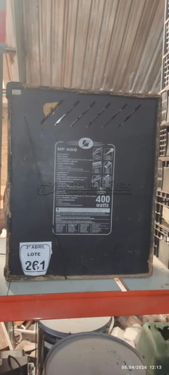 LOTE 261 - 01 CAIXA DE SOM AMPLIFICADA MODELO MF 400. (NO ESTADO) ATENÇÃO! FAZER A VISITAÇÃO ANTES DE ARREMATAR, NÃO SABEMOS SE FUNCIONA, LEILÃO NÃO TEM GARANTIA E NEM DEVOLUÇÃO, SUJEITO A POSSÍVEIS AVARIAS VISÍVEIS/OCULTAS E/OU AUSÊNCIA DE COMPONENTES.