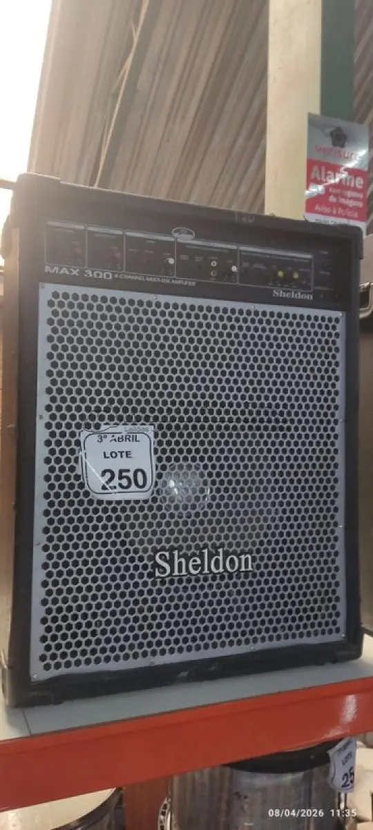 LOTE 250 - 01 CAIXA DE SOM AMPLIFICADA MARCA SHELDON. (NO ESTADO) ATENÇÃO! FAZER A VISITAÇÃO ANTES DE ARREMATAR, NÃO SABEMOS SE FUNCIONA, LEILÃO NÃO TEM GARANTIA E NEM DEVOLUÇÃO, SUJEITO A POSSÍVEIS AVARIAS VISÍVEIS/OCULTAS E/OU AUSÊNCIA DE COMPONENTES.