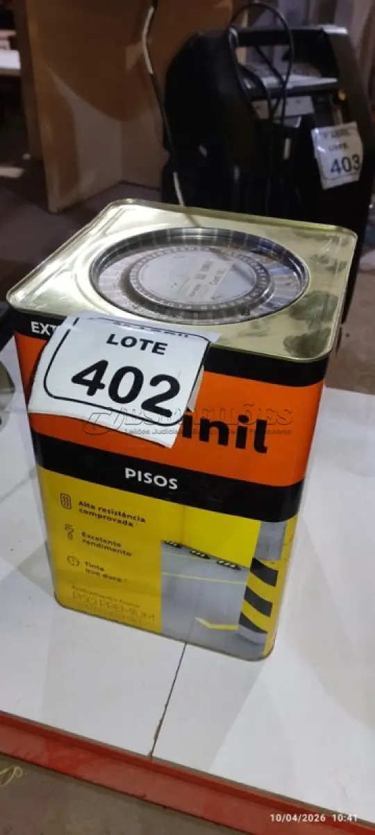 LOTE 402 - 01 LATA DE TINTA PARA PISO EXTERIROR/INTERIOR 18L NA COR FOSCO CINZA ESCURO MARCA SUVINIL. (NO ESTADO) ATENÇÃO! FAZER A VISITAÇÃO ANTES DE ARREMATAR, NÃO SABEMOS SE FUNCIONA, LEILÃO NÃO TEM GARANTIA E NEM DEVOLUÇÃO, SUJEITO A POSSÍVEIS AVARIAS VISÍVEIS/OCULTAS E/OU AUSÊNCIA DE COMPONENTES.