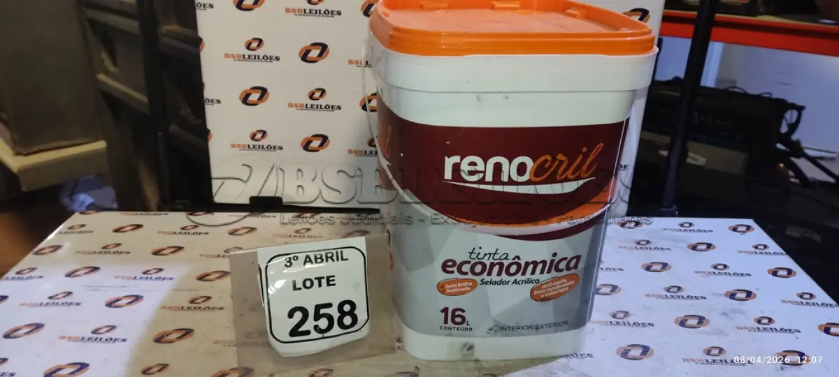 LOTE 258 - 01 BALDE DE TINTA 16L MARCA RENOCRIL. (NO ESTADO) ATENÇÃO! FAZER A VISITAÇÃO ANTES DE ARREMATAR, NÃO SABEMOS SE FUNCIONA, LEILÃO NÃO TEM GARANTIA E NEM DEVOLUÇÃO, SUJEITO A POSSÍVEIS AVARIAS VISÍVEIS/OCULTAS E/OU AUSÊNCIA DE COMPONENTES.
