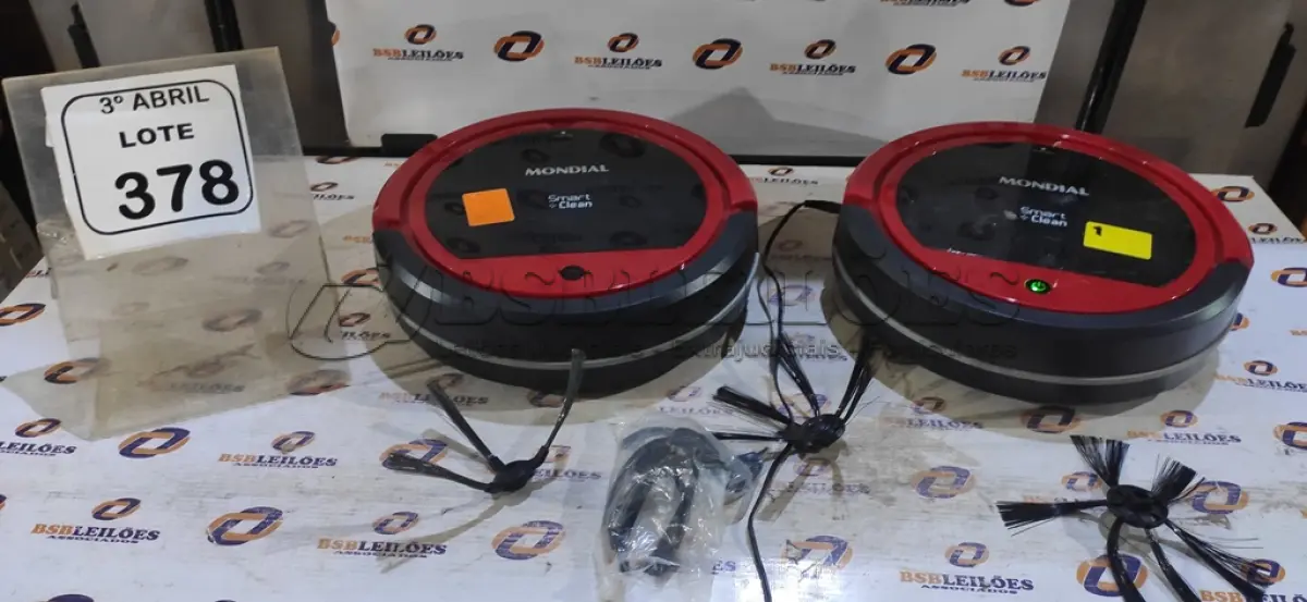 LOTE 378 - 02 ASPIRADORES ROBÔ MARCA MONDIAL. (NO ESTADO) ATENÇÃO! FAZER A VISITAÇÃO ANTES DE ARREMATAR, NÃO SABEMOS SE FUNCIONA, LEILÃO NÃO TEM GARANTIA E NEM DEVOLUÇÃO, SUJEITO A POSSÍVEIS AVARIAS VISÍVEIS/OCULTAS E/OU AUSÊNCIA DE COMPONENTES.