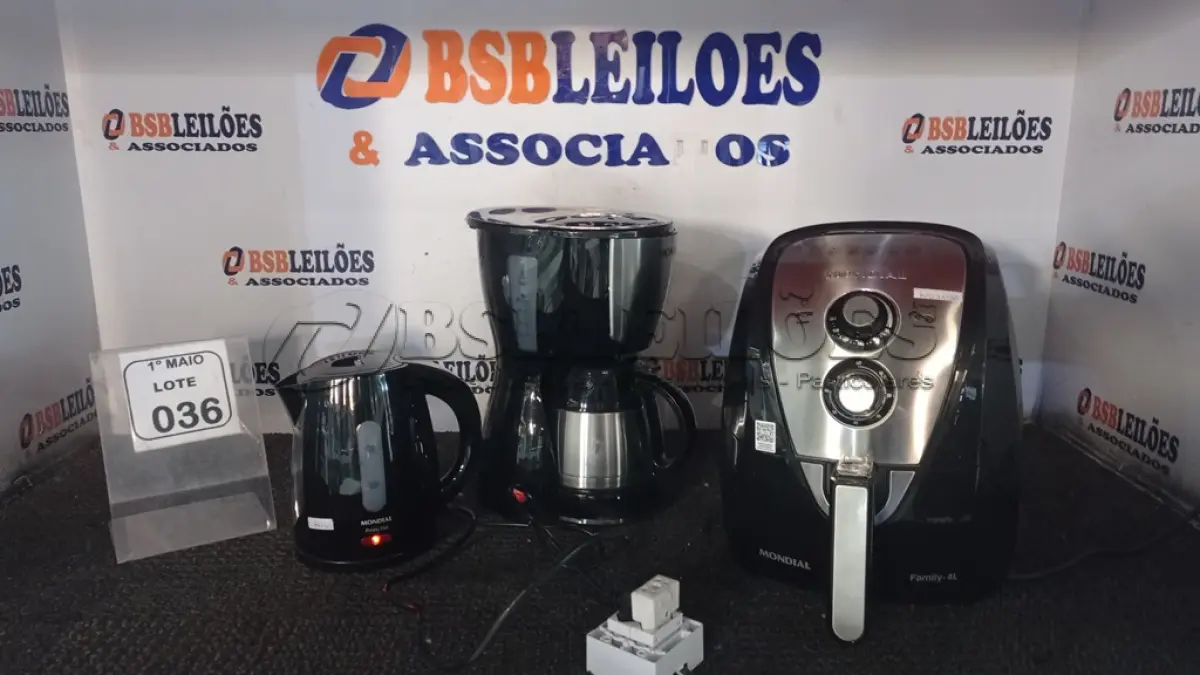 LOTE 036 - 01 CAFETERIA, 01 AIR FRYER 4L E 01 CHALEIRA ELÉTRICA MARCA MONDIAL. (NO ESTADO) ATENÇÃO! FAZER A VISITAÇÃO ANTES DE ARREMATAR, NÃO SABEMOS SE FUNCIONA, LEILÃO NÃO TEM GARANTIA E NEM DEVOLUÇÃO, SUJEITO A POSSÍVEIS AVARIAS VISÍVEIS/OCULTAS E/OU AUSÊNCIA DE COMPONENTES.