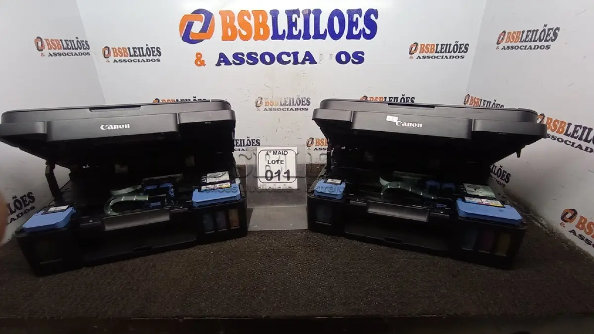 LOTE 011 - 02 IMPRESSORAS COLORIDAS MODELOS G3110 E G 3111 MARCA CANON. (NO ESTADO) ATENÇÃO! FAZER A VISITAÇÃO ANTES DE ARREMATAR, NÃO SABEMOS SE FUNCIONA, LEILÃO NÃO TEM GARANTIA E NEM DEVOLUÇÃO, SUJEITO A POSSÍVEIS AVARIAS VISÍVEIS/OCULTAS E/OU AUSÊNCIA DE COMPONENTES.