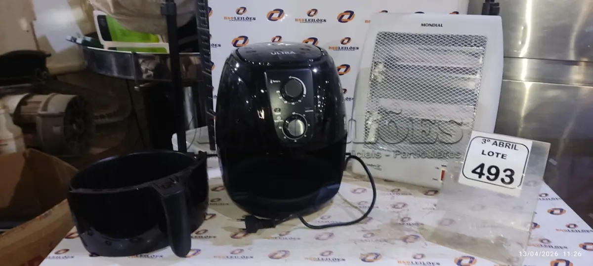 LOTE 493 - 01 AIR FRAYER E 01 AQUECEDOR MARCA MONDIAL. (NO ESTADO) ATENÇÃO! FAZER A VISITAÇÃO ANTES DE ARREMATAR, NÃO SABEMOS SE FUNCIONA, LEILÃO NÃO TEM GARANTIA E NEM DEVOLUÇÃO, SUJEITO A POSSÍVEIS AVARIAS VISÍVEIS/OCULTAS E/OU AUSÊNCIA DE COMPONENTES.
