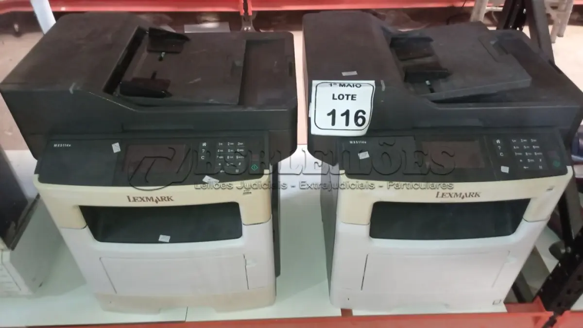 LOTE 116 - 02 IMPRESSORAS MODELO MX511DE MARCA LEXMARL. (NO ESTADO) ATENÇÃO! FAZER A VISITAÇÃO ANTES DE ARREMATAR, NÃO SABEMOS SE FUNCIONA, LEILÃO NÃO TEM GARANTIA E NEM DEVOLUÇÃO, SUJEITO A POSSÍVEIS AVARIAS VISÍVEIS/OCULTAS E/OU AUSÊNCIA DE COMPONENTES.