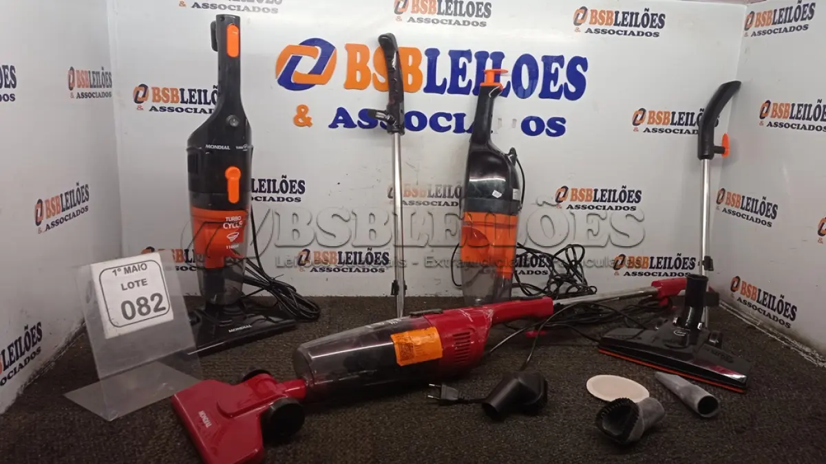 LOTE 082 - 03 ASPIRADORES DE MODELOS DIVERSOS MARCA MONDIAL. (NO ESTADO) ATENÇÃO! FAZER A VISITAÇÃO ANTES DE ARREMATAR, NÃO SABEMOS SE FUNCIONA, LEILÃO NÃO TEM GARANTIA E NEM DEVOLUÇÃO, SUJEITO A POSSÍVEIS AVARIAS VISÍVEIS/OCULTAS E/OU AUSÊNCIA DE COMPONENTES.