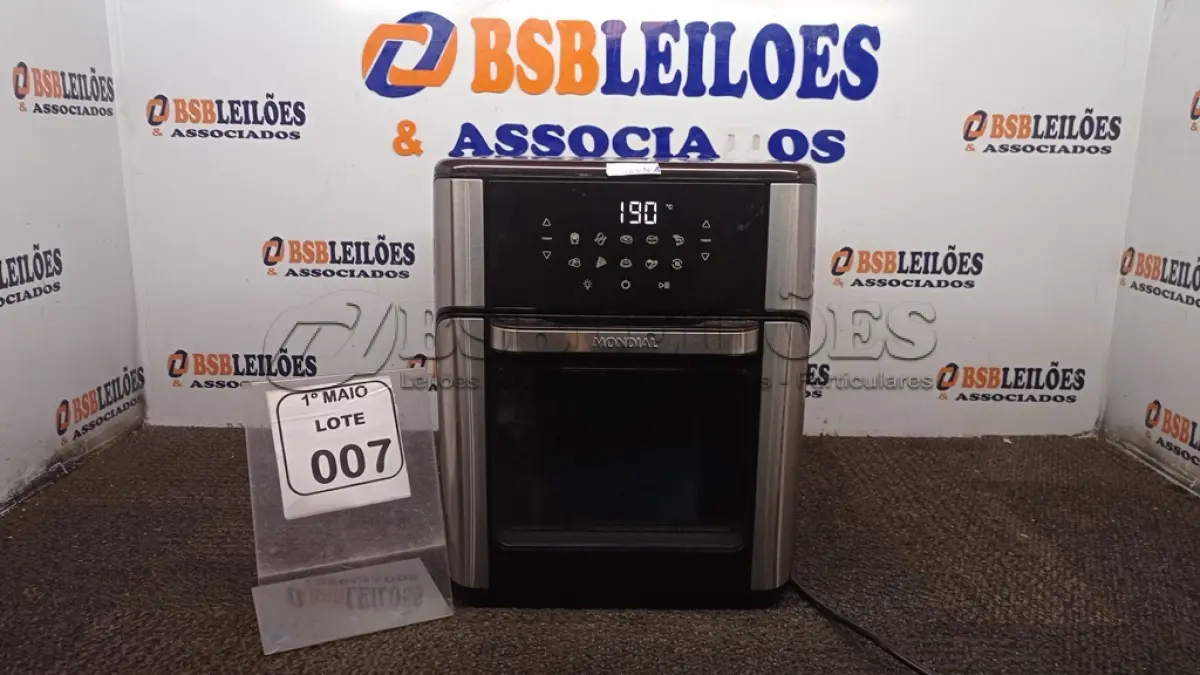LOTE 007 - 01 AIR FRYER/FORNO 12L 220V MARCA MONDIAL. (NO ESTADO) ATENÇÃO! FAZER A VISITAÇÃO ANTES DE ARREMATAR, NÃO SABEMOS SE FUNCIONA, LEILÃO NÃO TEM GARANTIA E NEM DEVOLUÇÃO, SUJEITO A POSSÍVEIS AVARIAS VISÍVEIS/OCULTAS E/OU AUSÊNCIA DE COMPONENTES.