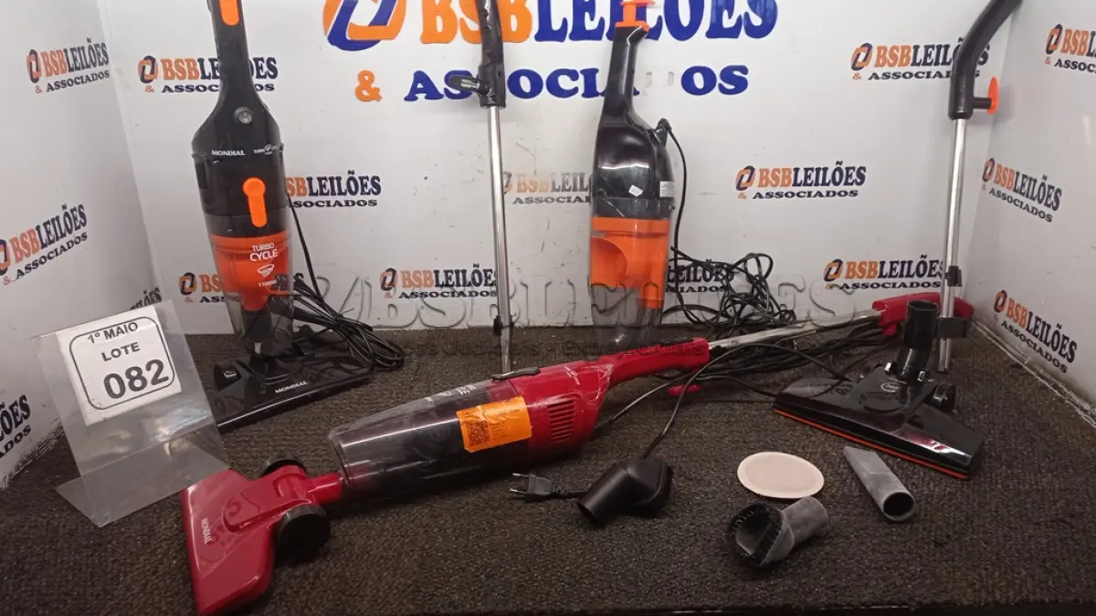 LOTE 082 - 03 ASPIRADORES DE MODELOS DIVERSOS MARCA MONDIAL. (NO ESTADO) ATENÇÃO! FAZER A VISITAÇÃO ANTES DE ARREMATAR, NÃO SABEMOS SE FUNCIONA, LEILÃO NÃO TEM GARANTIA E NEM DEVOLUÇÃO, SUJEITO A POSSÍVEIS AVARIAS VISÍVEIS/OCULTAS E/OU AUSÊNCIA DE COMPONENTES.