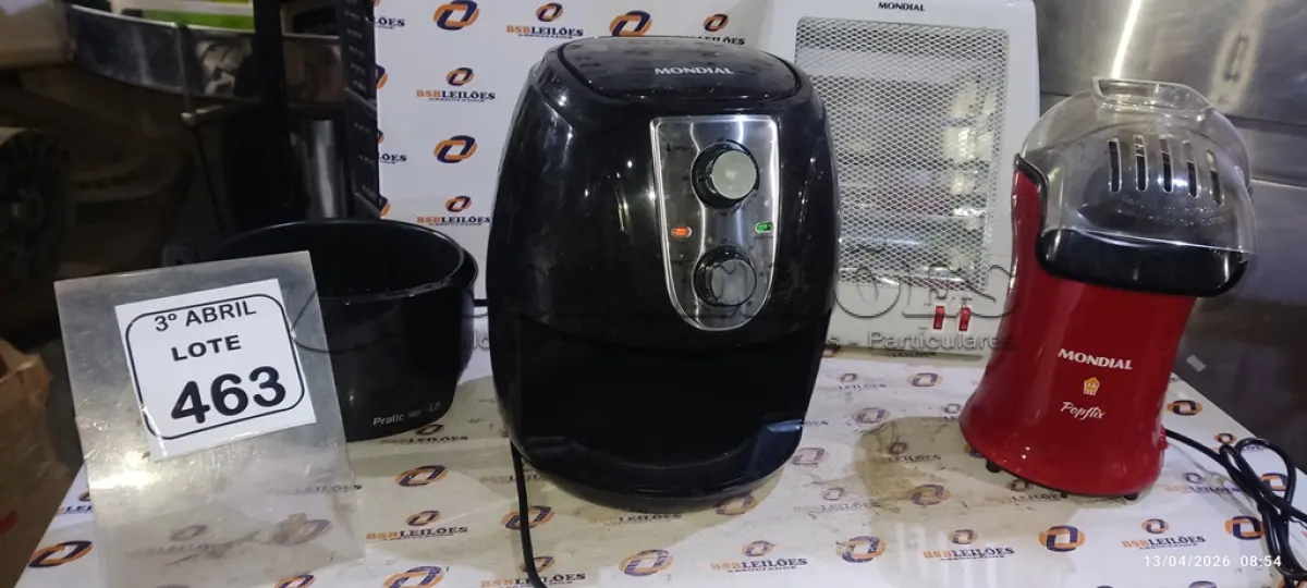 LOTE 463 -  01 AIR FAYER MARCA MONDIAL 01 PIPOQUEIRA MARCA MONDIAL E 01 AQUECEDOR MARCA MONDIAL 100,00 (NO ESTADO) ATENÇÃO! FAZER A VISITAÇÃO ANTES DE ARREMATAR, NÃO SABEMOS SE FUNCIONA, LEILÃO NÃO TEM GARANTIA E NEM DEVOLUÇÃO, SUJEITO A POSSÍVEIS AVARIAS VISÍVEIS/OCULTAS E/OU AUSÊNCIA DE COMPONENTES.