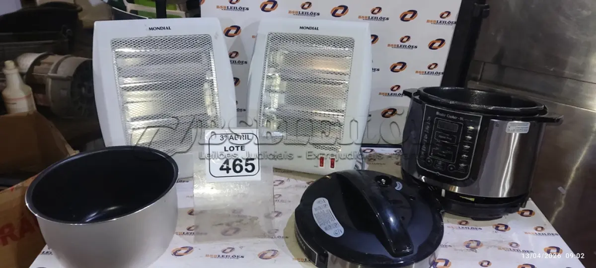 LOTE 465 - 01 PANELA ELÉTRICA COM PEQUENAS AVARIAS MARCA MONDIAL E 02 AQUECEDORES MARCA MONDIAL. (NO ESTADO) ATENÇÃO! FAZER A VISITAÇÃO ANTES DE ARREMATAR, NÃO SABEMOS SE FUNCIONA, LEILÃO NÃO TEM GARANTIA E NEM DEVOLUÇÃO, SUJEITO A POSSÍVEIS AVARIAS VISÍVEIS/OCULTAS E/OU AUSÊNCIA DE COMPONENTES.
