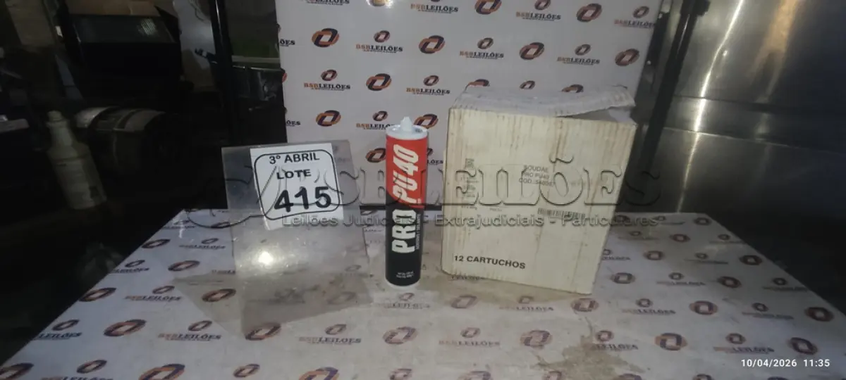 LOTE 415 - 01 CAIXA COM 12 PU 40 ADESIVO/SELANTES DE 230ML MARCA PRO. (NO ESTADO) ATENÇÃO! FAZER A VISITAÇÃO ANTES DE ARREMATAR, NÃO SABEMOS SE FUNCIONA, LEILÃO NÃO TEM GARANTIA E NEM DEVOLUÇÃO, SUJEITO A POSSÍVEIS AVARIAS VISÍVEIS/OCULTAS E/OU AUSÊNCIA DE COMPONENTES.
