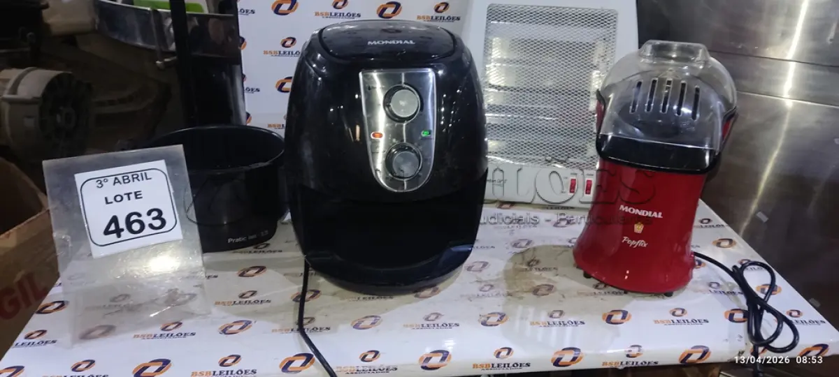 LOTE 463 -  01 AIR FAYER MARCA MONDIAL 01 PIPOQUEIRA MARCA MONDIAL E 01 AQUECEDOR MARCA MONDIAL 100,00 (NO ESTADO) ATENÇÃO! FAZER A VISITAÇÃO ANTES DE ARREMATAR, NÃO SABEMOS SE FUNCIONA, LEILÃO NÃO TEM GARANTIA E NEM DEVOLUÇÃO, SUJEITO A POSSÍVEIS AVARIAS VISÍVEIS/OCULTAS E/OU AUSÊNCIA DE COMPONENTES.