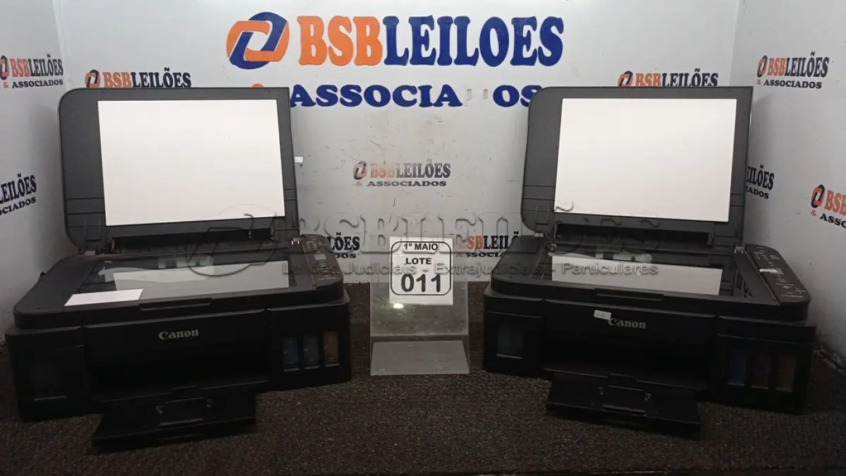 LOTE 011 - 02 IMPRESSORAS COLORIDAS MODELOS G3110 E G 3111 MARCA CANON. (NO ESTADO) ATENÇÃO! FAZER A VISITAÇÃO ANTES DE ARREMATAR, NÃO SABEMOS SE FUNCIONA, LEILÃO NÃO TEM GARANTIA E NEM DEVOLUÇÃO, SUJEITO A POSSÍVEIS AVARIAS VISÍVEIS/OCULTAS E/OU AUSÊNCIA DE COMPONENTES.