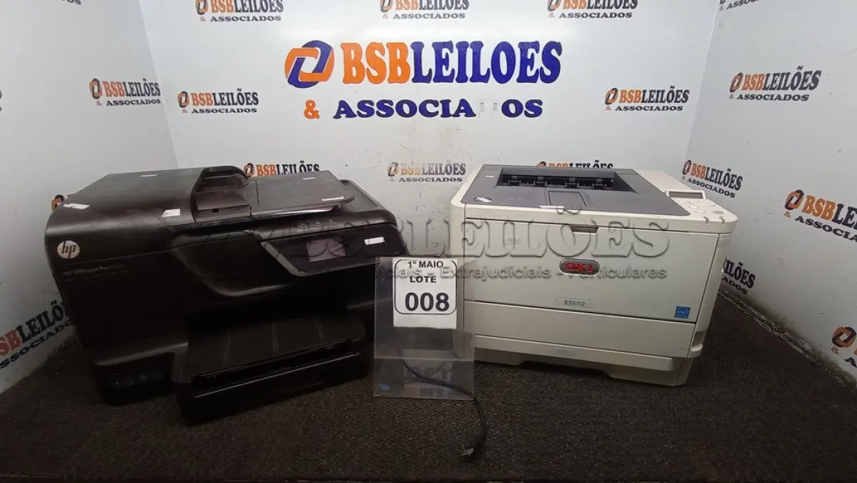 LOTE 008 - 01 IMPRESSORA MULTIFUNCIONAL MODELO OFFICEJET PRO 8600 MARCA HP E 01 IMPRESSORA MODELO ES5112 MARCA OKI. (NO ESTADO) ATENÇÃO! FAZER A VISITAÇÃO ANTES DE ARREMATAR, NÃO SABEMOS SE FUNCIONA, LEILÃO NÃO TEM GARANTIA E NEM DEVOLUÇÃO, SUJEITO A POSSÍVEIS AVARIAS VISÍVEIS/OCULTAS E/OU AUSÊNCIA DE COMPONENTES.
