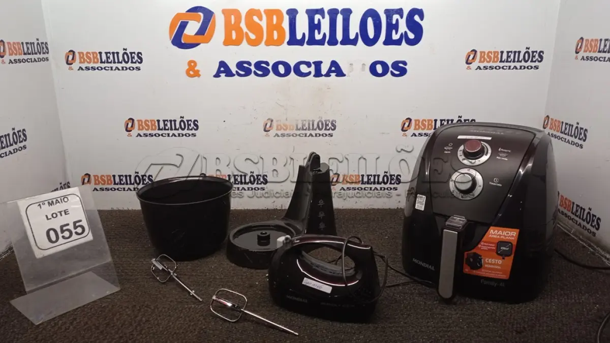 LOTE 055 - 01 AIR FRYER 4L MARCA MONDIAL E 01 BATEDEIRA MARCA MONDIAL. (NO ESTADO) ATENÇÃO! FAZER A VISITAÇÃO ANTES DE ARREMATAR, NÃO SABEMOS SE FUNCIONA, LEILÃO NÃO TEM GARANTIA E NEM DEVOLUÇÃO, SUJEITO A POSSÍVEIS AVARIAS VISÍVEIS/OCULTAS E/OU AUSÊNCIA DE COMPONENTES.