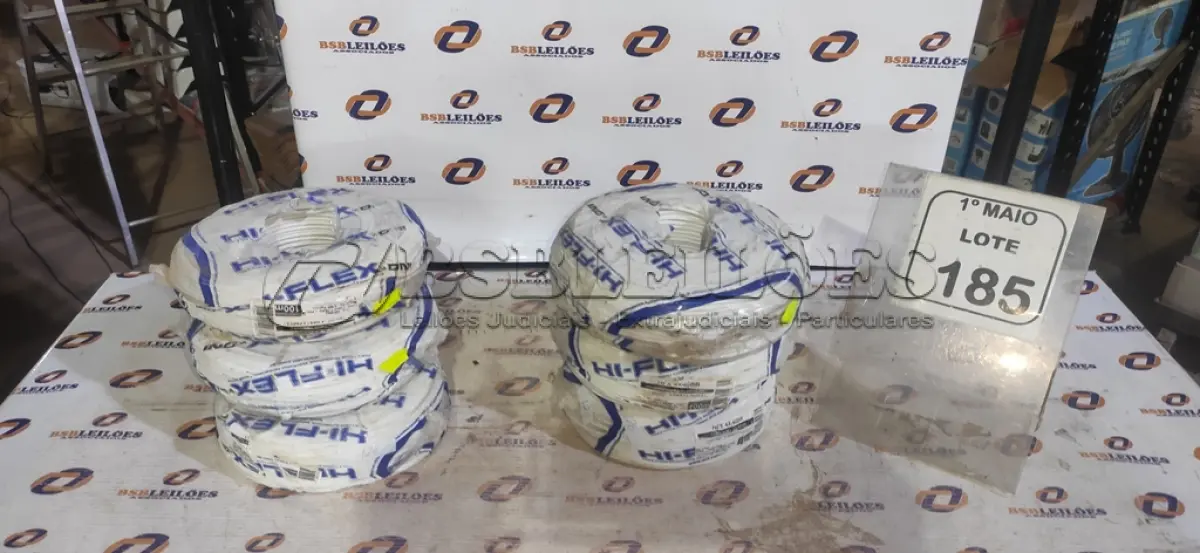 LOTE 185 - 06 ROLOS DE CABOS PARA ALARME COMPRIMENTO DE 100M APROXIMADAMENTE CADA MARCA HI-FLEX. (NO ESTADO) ATENÇÃO! FAZER A VISITAÇÃO ANTES DE ARREMATAR, NÃO SABEMOS SE FUNCIONA, LEILÃO NÃO TEM GARANTIA E NEM DEVOLUÇÃO, SUJEITO A POSSÍVEIS AVARIAS VISÍVEIS/OCULTAS E/OU AUSÊNCIA DE COMPONENTES.