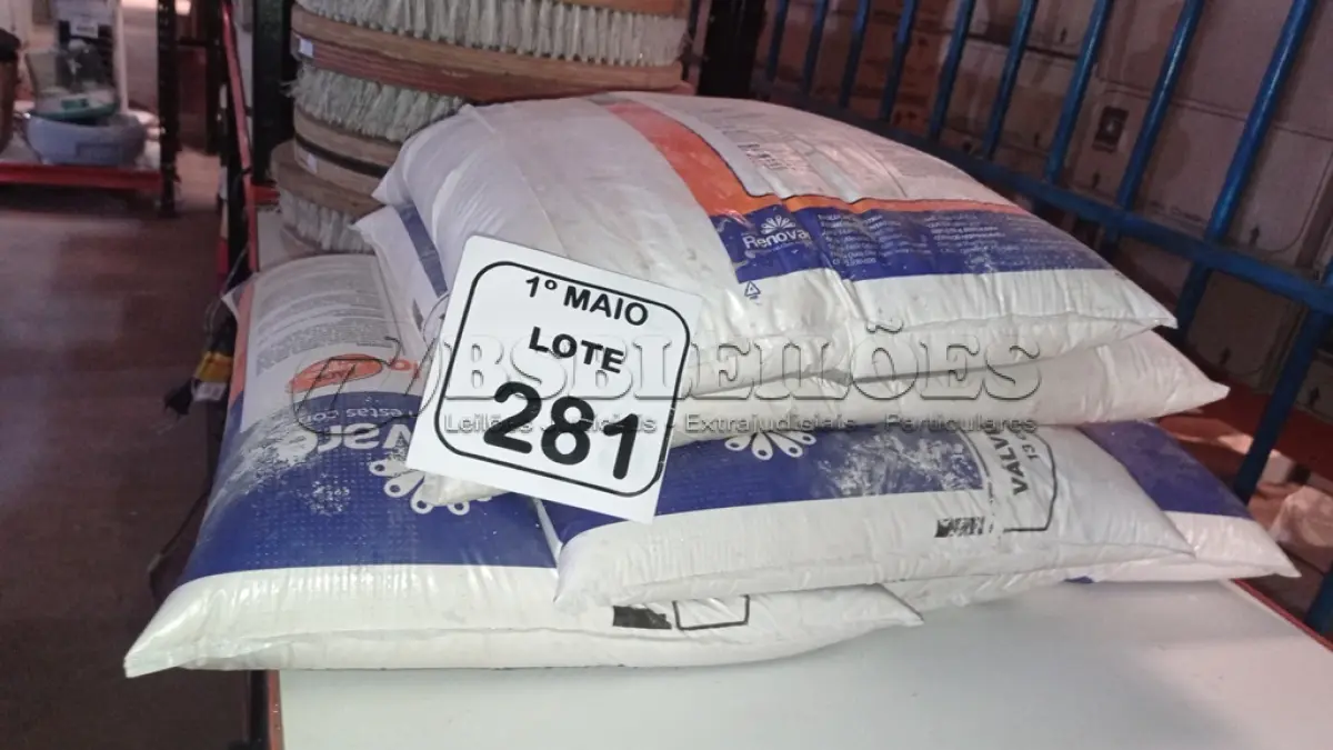 LOTE 281 - 05 PACOTES DE MASSA CORRIDA 15KG CADA MARCA RENOVARE. (NO ESTADO) ATENÇÃO! FAZER A VISITAÇÃO ANTES DE ARREMATAR, NÃO SABEMOS SE FUNCIONA, LEILÃO NÃO TEM GARANTIA E NEM DEVOLUÇÃO, SUJEITO A POSSÍVEIS AVARIAS VISÍVEIS/OCULTAS E/OU AUSÊNCIA DE COMPONENTES.