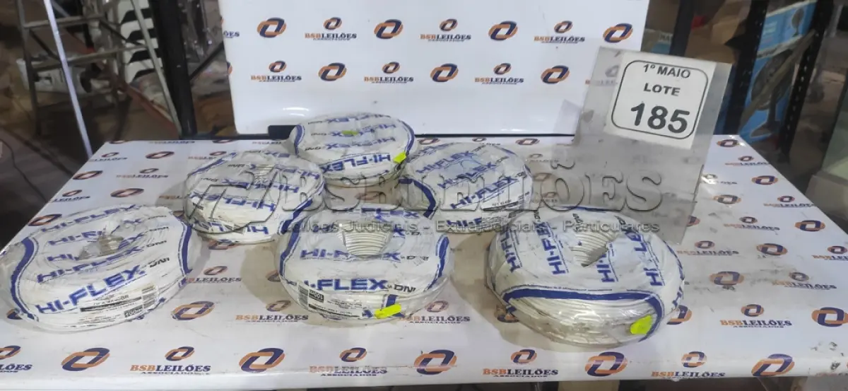 LOTE 185 - 06 ROLOS DE CABOS PARA ALARME COMPRIMENTO DE 100M APROXIMADAMENTE CADA MARCA HI-FLEX. (NO ESTADO) ATENÇÃO! FAZER A VISITAÇÃO ANTES DE ARREMATAR, NÃO SABEMOS SE FUNCIONA, LEILÃO NÃO TEM GARANTIA E NEM DEVOLUÇÃO, SUJEITO A POSSÍVEIS AVARIAS VISÍVEIS/OCULTAS E/OU AUSÊNCIA DE COMPONENTES.