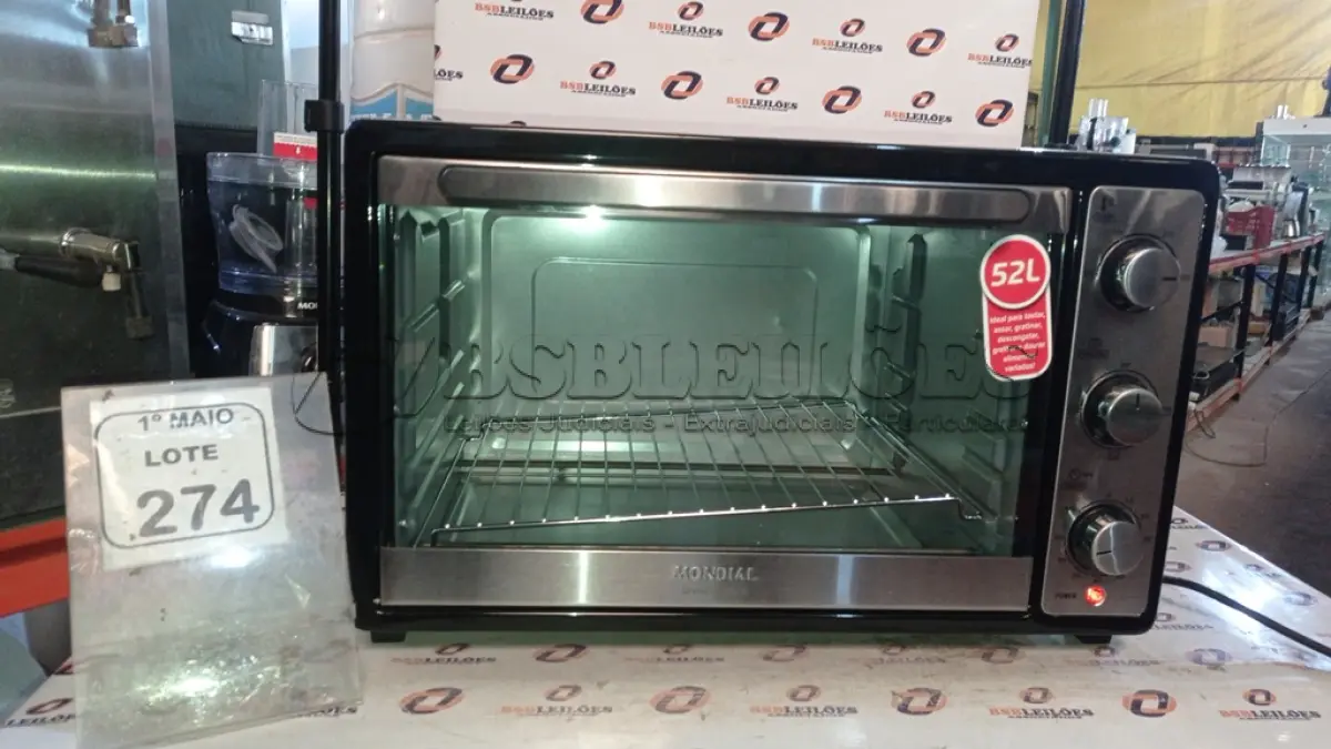 LOTE 274 - 01 FORNO ELÉTRICO MODELO GRAND FAMILY II 52L MARCA MONDIAL. (NO ESTADO) ATENÇÃO! FAZER A VISITAÇÃO ANTES DE ARREMATAR, NÃO SABEMOS SE FUNCIONA, LEILÃO NÃO TEM GARANTIA E NEM DEVOLUÇÃO, SUJEITO A POSSÍVEIS AVARIAS VISÍVEIS/OCULTAS E/OU AUSÊNCIA DE COMPONENTES.