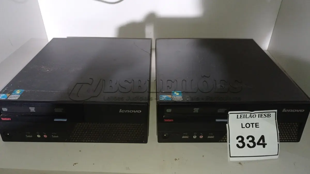 LOTE 334 - 02 CPUS LENOVO. (NO ESTADO) ATENÇÃO! FAZER A VISITAÇÃO ANTES DE ARREMATAR, NÃO SABEMOS SE FUNCIONA, LEILÃO NÃO TEM GARANTIA E NEM DEVOLUÇÃO, SUJEITO A POSSÍVEIS AVARIAS VISÍVEIS/OCULTAS E/OU AUSÊNCIA DE COMPONENTES.