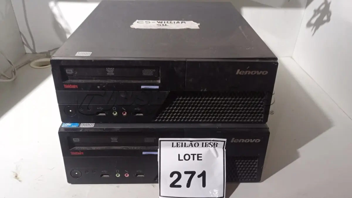 LOTE 271 - 02 CPUS LENOVO. (NO ESTADO) ATENÇÃO! FAZER A VISITAÇÃO ANTES DE ARREMATAR, NÃO SABEMOS SE FUNCIONA, LEILÃO NÃO TEM GARANTIA E NEM DEVOLUÇÃO, SUJEITO A POSSÍVEIS AVARIAS VISÍVEIS/OCULTAS E/OU AUSÊNCIA DE COMPONENTES.