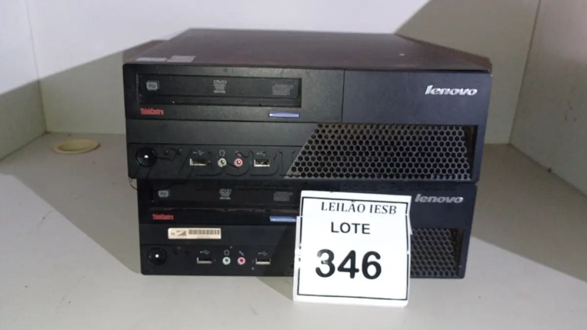 LOTE 346 - 02 CPUS LENOVO. (NO ESTADO) ATENÇÃO! FAZER A VISITAÇÃO ANTES DE ARREMATAR, NÃO SABEMOS SE FUNCIONA, LEILÃO NÃO TEM GARANTIA E NEM DEVOLUÇÃO, SUJEITO A POSSÍVEIS AVARIAS VISÍVEIS/OCULTAS E/OU AUSÊNCIA DE COMPONENTES.