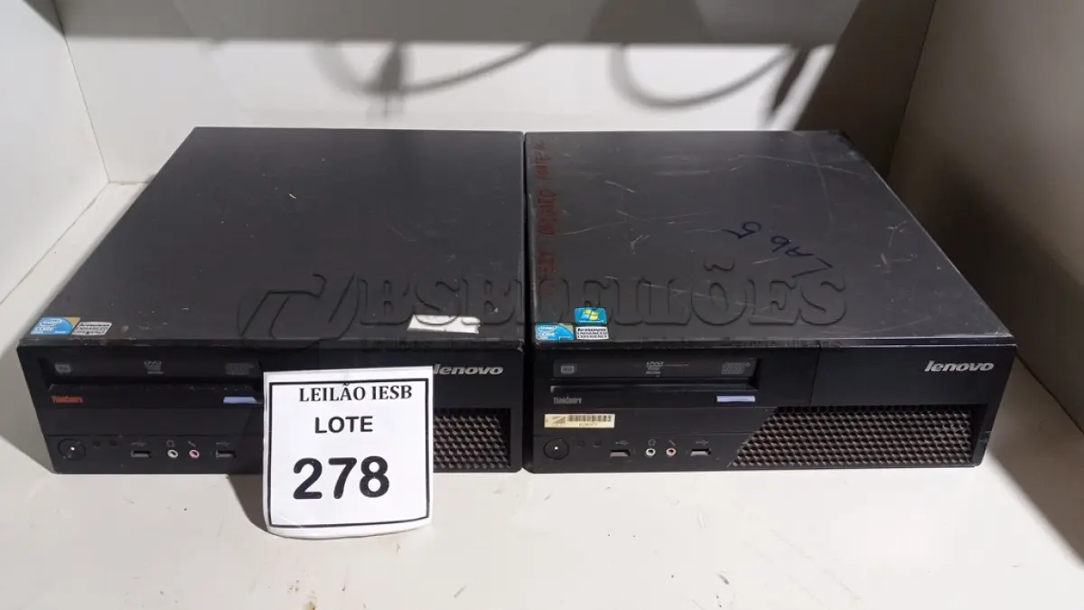 LOTE 278 - 02 CPUS LENOVO. (NO ESTADO) ATENÇÃO! FAZER A VISITAÇÃO ANTES DE ARREMATAR, NÃO SABEMOS SE FUNCIONA, LEILÃO NÃO TEM GARANTIA E NEM DEVOLUÇÃO, SUJEITO A POSSÍVEIS AVARIAS VISÍVEIS/OCULTAS E/OU AUSÊNCIA DE COMPONENTES.