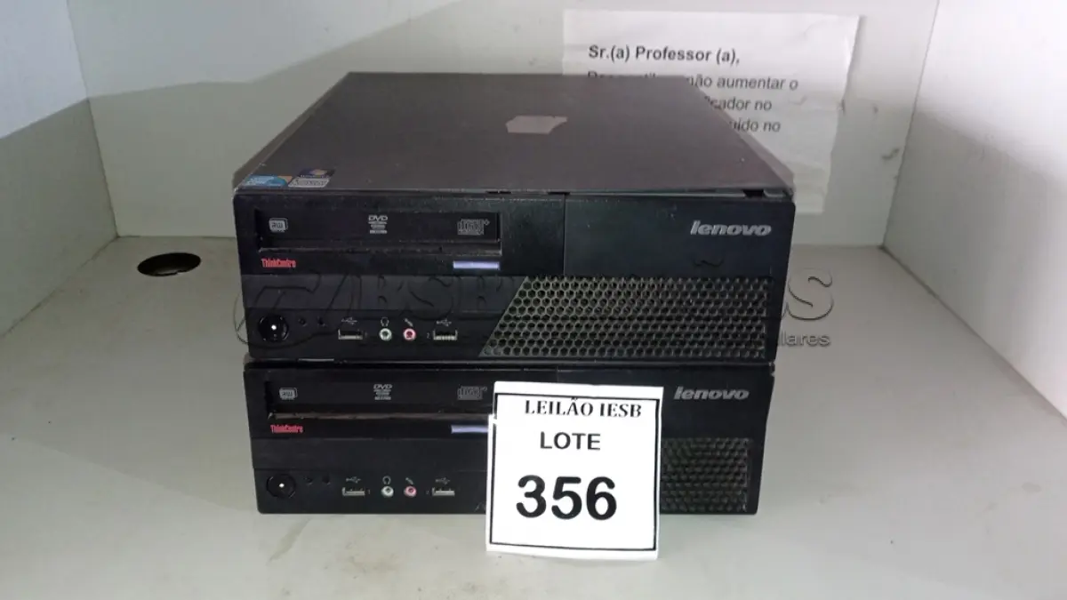 LOTE 356 - 02 CPUS LENOVO. (NO ESTADO) ATENÇÃO! FAZER A VISITAÇÃO ANTES DE ARREMATAR, NÃO SABEMOS SE FUNCIONA, LEILÃO NÃO TEM GARANTIA E NEM DEVOLUÇÃO, SUJEITO A POSSÍVEIS AVARIAS VISÍVEIS/OCULTAS E/OU AUSÊNCIA DE COMPONENTES.