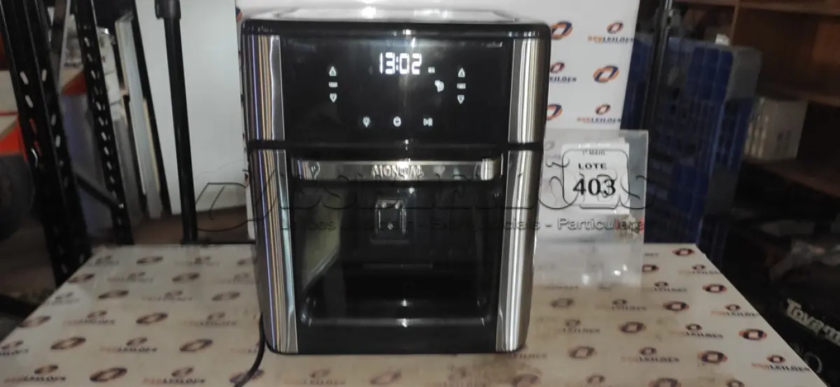 LOTE 403 - 01 AIR FRYER + FORNO 12L 220V MARCA MONDIAL. (NO ESTADO) ATENÇÃO! FAZER A VISITAÇÃO ANTES DE ARREMATAR, NÃO SABEMOS SE FUNCIONA, LEILÃO NÃO TEM GARANTIA E NEM DEVOLUÇÃO, SUJEITO A POSSÍVEIS AVARIAS VISÍVEIS/OCULTAS E/OU AUSÊNCIA DE COMPONENTES.