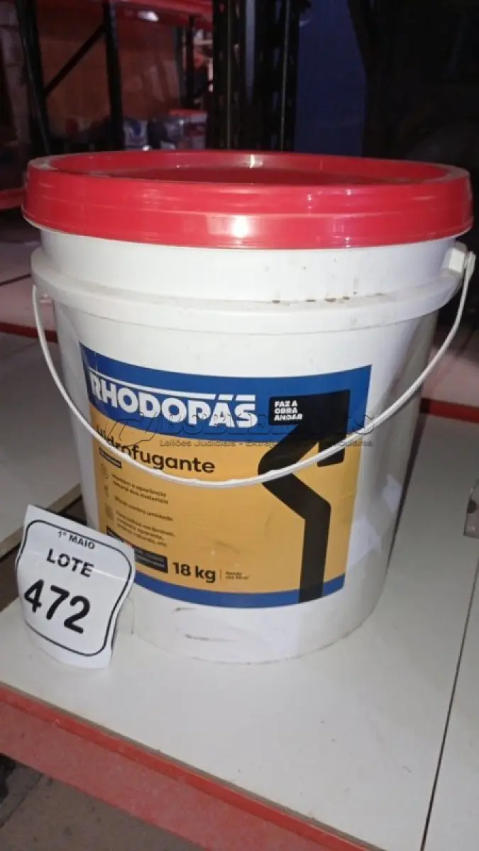 LOTE 472 - 01 BALDE IMPERMEABILIZANTE HIDROFUGANTE 18KG MARCA RHODOPAS. (NO ESTADO) ATENÇÃO! FAZER A VISITAÇÃO ANTES DE ARREMATAR, NÃO SABEMOS SE FUNCIONA, LEILÃO NÃO TEM GARANTIA E NEM DEVOLUÇÃO, SUJEITO A POSSÍVEIS AVARIAS VISÍVEIS/OCULTAS E/OU AUSÊNCIA DE COMPONENTES.