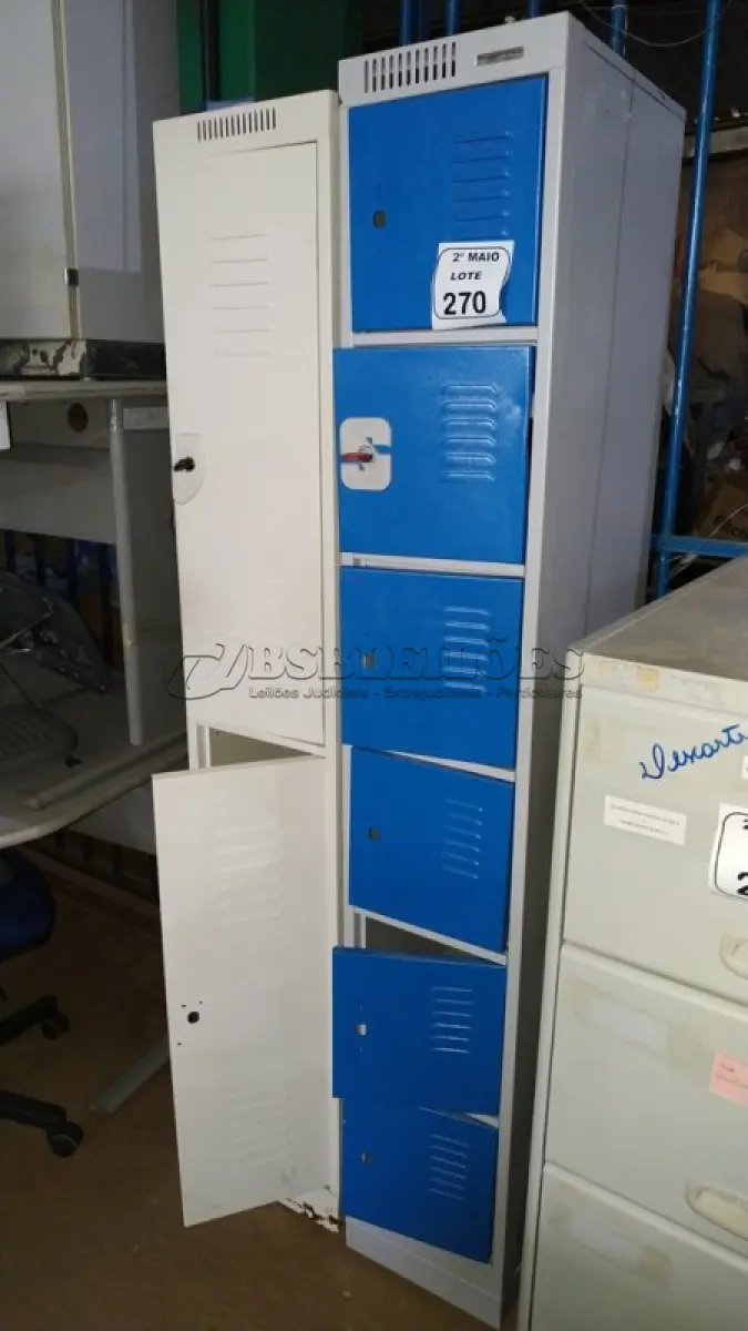 LOTE 270 - 01 ARMÁRIO DE FERRO ESTREITO COM 05 PORTAS E 01 01 ARMÁRIO ROUPEIRO DE FERRO ESTREITO DE 1,80X0,31. (NO ESTADO) ATENÇÃO! FAZER A VISITAÇÃO ANTES DE ARREMATAR, NÃO SABEMOS SE FUNCIONA, LEILÃO NÃO TEM GARANTIA E NEM DEVOLUÇÃO, SUJEITO A POSSÍVEIS AVARIAS VISÍVEIS/OCULTAS E/OU AUSÊNCIA DE COMPONENTES.