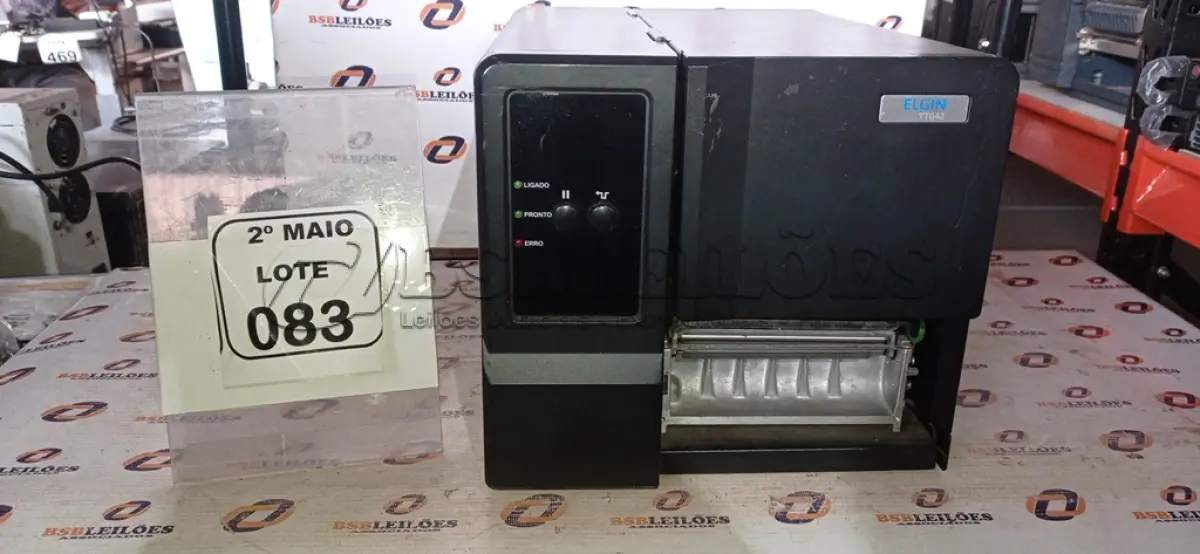LOTE 083 - 01 IMPRESSORA DE ETIQUETA MARCA ELGIN. (NO ESTADO) ATENÇÃO! FAZER A VISITAÇÃO ANTES DE ARREMATAR, NÃO SABEMOS SE FUNCIONA, LEILÃO NÃO TEM GARANTIA E NEM DEVOLUÇÃO, SUJEITO A POSSÍVEIS AVARIAS VISÍVEIS/OCULTAS E/OU AUSÊNCIA DE COMPONENTES.