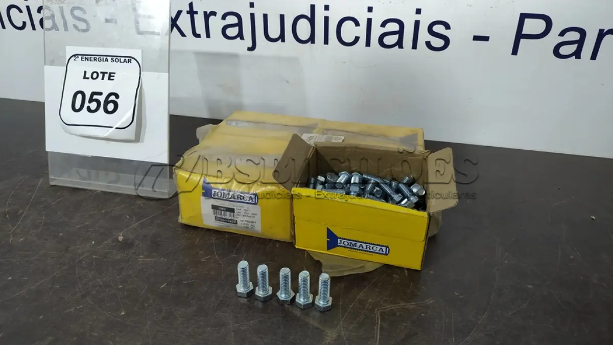 LOTE 056 - 04 CAIXAS COM PARAFUSOS SEXTAVADOS 3/8X1. (NO ESTADO) ATENÇÃO! FAZER A VISITAÇÃO ANTES DE ARREMATAR, NÃO SABEMOS SE FUNCIONA, LEILÃO NÃO TEM GARANTIA E NEM DEVOLUÇÃO, SUJEITO A POSSÍVEIS AVARIAS VISÍVEIS/OCULTAS E/OU AUSÊNCIA DE COMPONENTES.