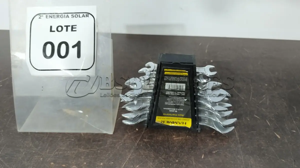 LOTE 001 - 01 JOGO DE CHAVE FIXAS DE AÇO CARBONO 8 PEÇAS 6X7 A 20X22MM MARCA HAMMER. (NO ESTADO) ATENÇÃO! FAZER A VISITAÇÃO ANTES DE ARREMATAR, NÃO SABEMOS SE FUNCIONA, LEILÃO NÃO TEM GARANTIA E NEM DEVOLUÇÃO, SUJEITO A POSSÍVEIS AVARIAS VISÍVEIS/OCULTAS E/OU AUSÊNCIA DE COMPONENTES.