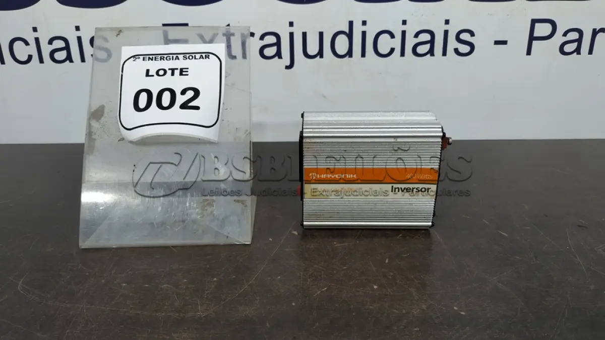 LOTE 002 - 01 INVERSOR DE ONDA MODIFICADA 400WATTS ENTRADA 24V E SAÍDA 127V. (NO ESTADO) ATENÇÃO! FAZER A VISITAÇÃO ANTES DE ARREMATAR, NÃO SABEMOS SE FUNCIONA, LEILÃO NÃO TEM GARANTIA E NEM DEVOLUÇÃO, SUJEITO A POSSÍVEIS AVARIAS VISÍVEIS/OCULTAS E/OU AUSÊNCIA DE COMPONENTES.