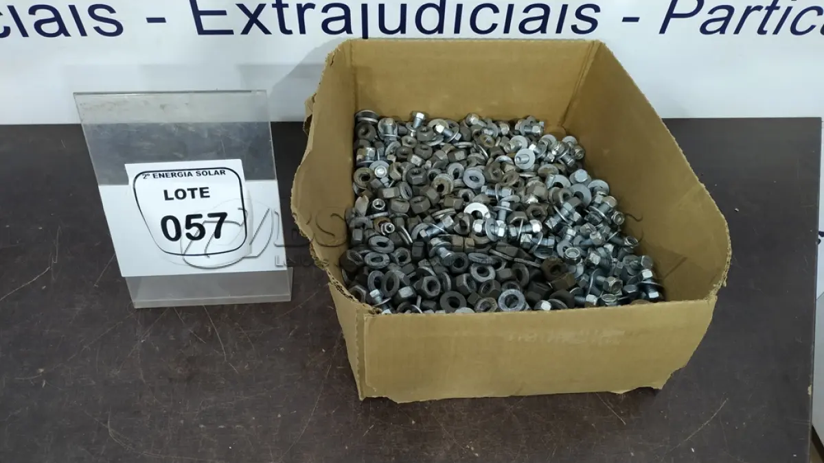LOTE 057 - 01 CAIXA COM PARAFUSOS, ARRUELAS E PORCAS TAMANHOS DIVERSOS. (NO ESTADO) ATENÇÃO! FAZER A VISITAÇÃO ANTES DE ARREMATAR, NÃO SABEMOS SE FUNCIONA, LEILÃO NÃO TEM GARANTIA E NEM DEVOLUÇÃO, SUJEITO A POSSÍVEIS AVARIAS VISÍVEIS/OCULTAS E/OU AUSÊNCIA DE COMPONENTES.
