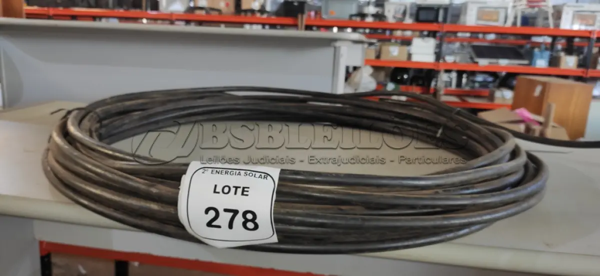 LOTE 278 - 38M DE CABO ISOLADO EM ALUMÍNIO PRETO 70MM. (NO ESTADO) ATENÇÃO! FAZER A VISITAÇÃO ANTES DE ARREMATAR, NÃO SABEMOS SE FUNCIONA, LEILÃO NÃO TEM GARANTIA E NEM DEVOLUÇÃO, SUJEITO A POSSÍVEIS AVARIAS VISÍVEIS/OCULTAS